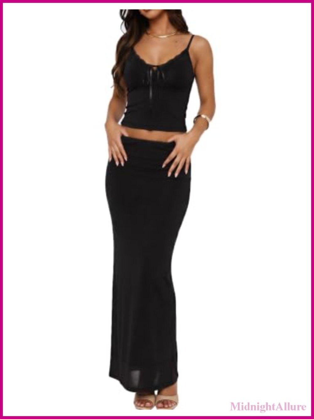 Women's 2 Piece Maxi Skirt Set Lace Mesh Bodycon Outfit Going Out